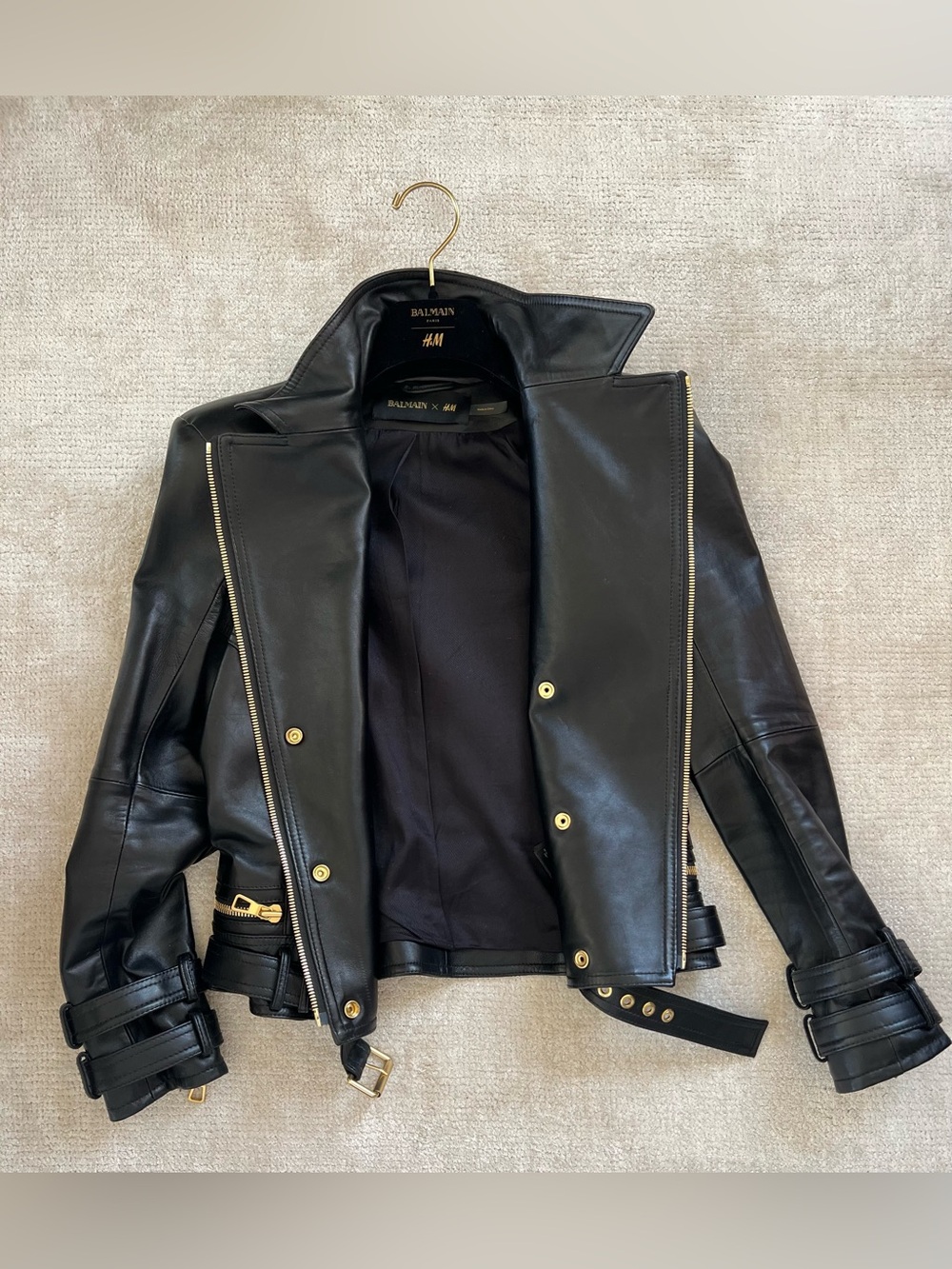 BALMAIN X H&M RIDER LEATHER JACKET SIZE 36 EU 40 - Picture 3 of 6